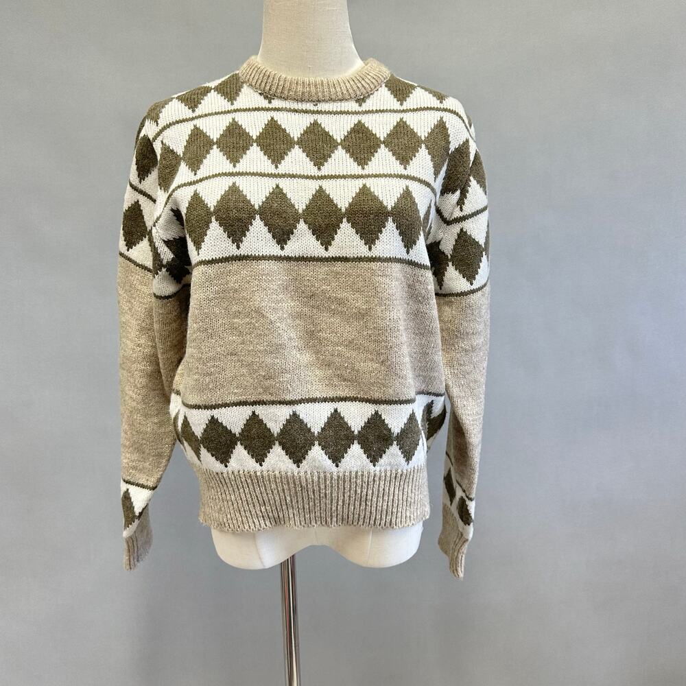 Vintage 70s Ambassador brown‎ diamond argyle sweater size XL